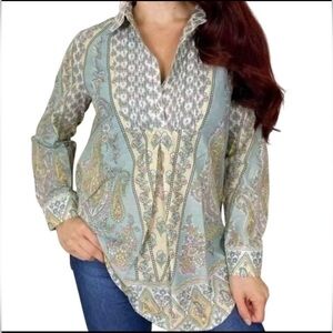 Soft Surroundings Multicolor Paisley Floral Blouse Tunic Long Sleeves
